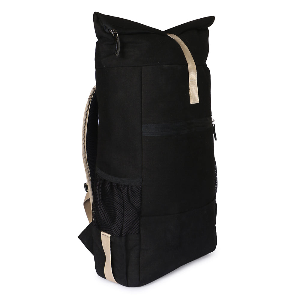 Black Canvas Roll top Backpack for Daily use and Travelling, Anti Theft Pocket and Expandable Size