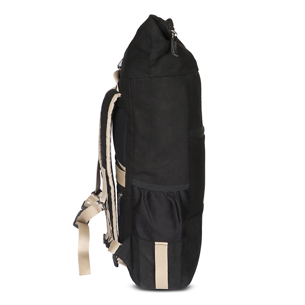 Black Canvas Roll top Backpack for Daily use and Travelling, Anti Theft Pocket and Expandable Size