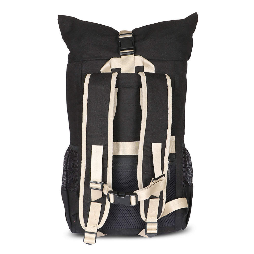 Black Canvas Roll top Backpack for Daily use and Travelling, Anti Theft Pocket and Expandable Size