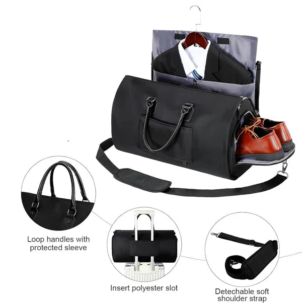 Black Fabric Duffle Bag with Shoe Compartment